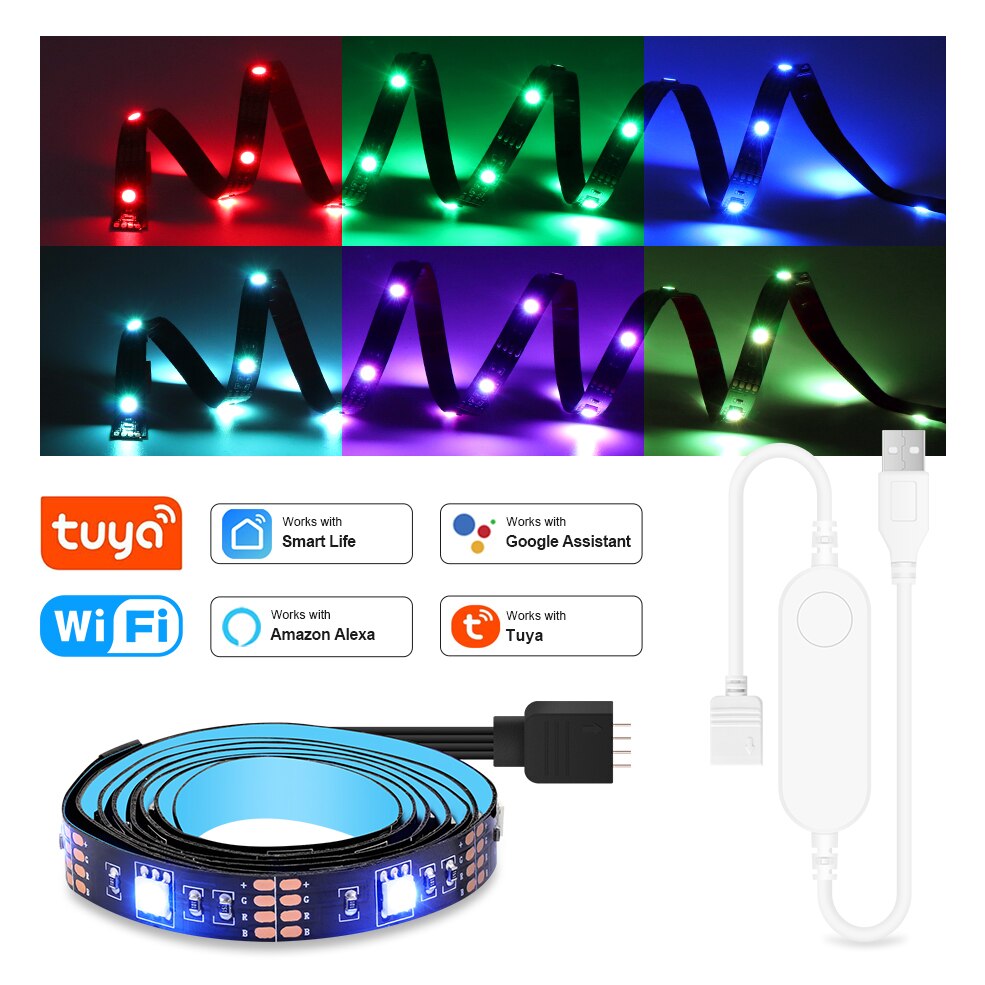 Tuya-Wifi WS2812B RGB 5050 USB LED Ʈ , DC..